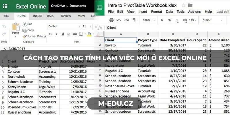 Cách tạo trang tính làm việc mới ở Excel online