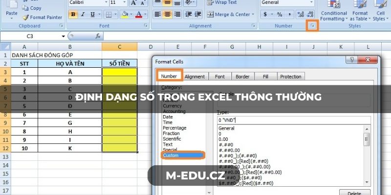 Định dạng số trong Excel thông thường
