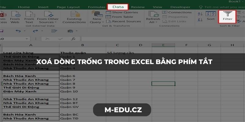 Xoá dòng trống trong Excel bằng phím tắt